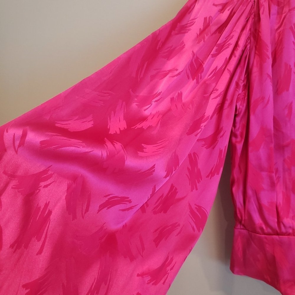 Ronny Kobo Collection Fuchsia Pink Satin Long Sleeve Wrap Blouse - Picture 8 of 10